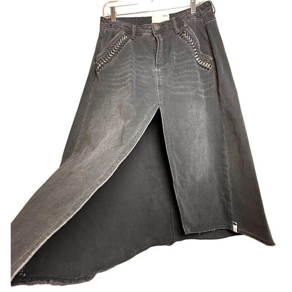 One Teaspoon x Free People Chain Maxi Slit Denim Grunge Whimsigoth Skirt Sz 27 - Picture 1 of 16